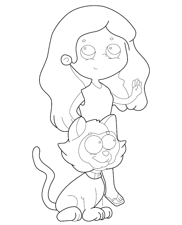 Girl and Cat Drawing Picture