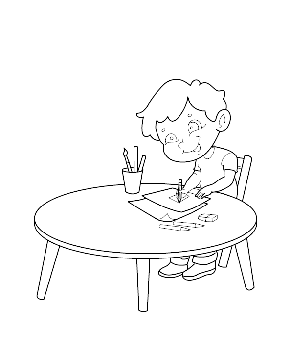 Kid writing Colouring Page