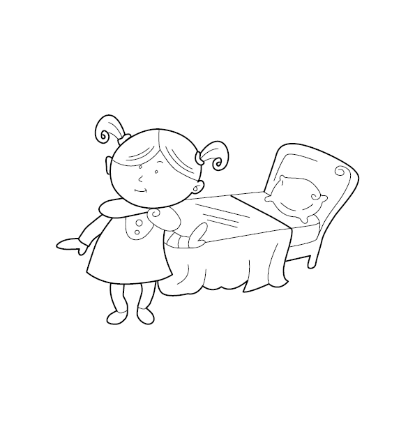 Girl Making Bed Colouring Image