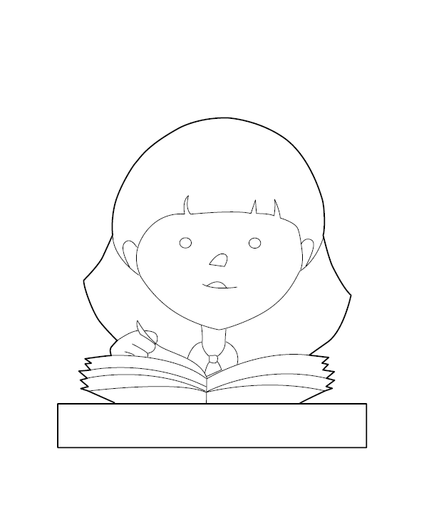 Girl Reading Book Colouring Picture