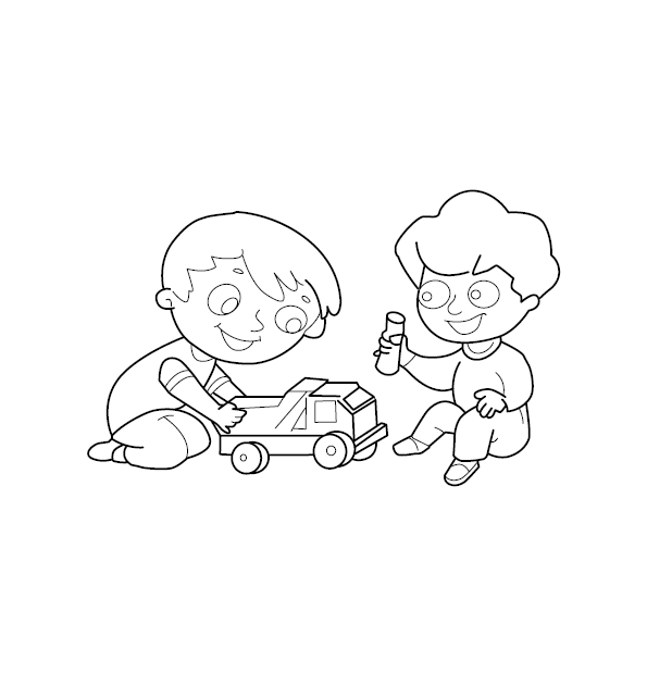 Boys Playing with Toys Colouring Image