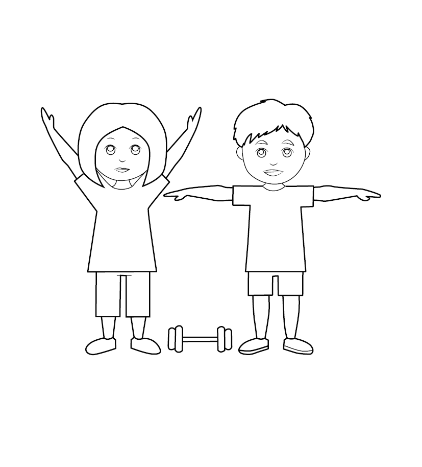 Children Exercising Colouring Image for Kids