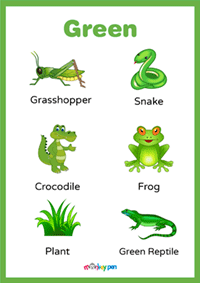 Green Colour Object Poster for Kids