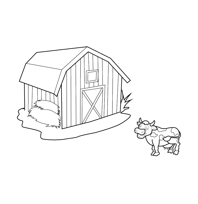 Printable Cowshed Colouring Image